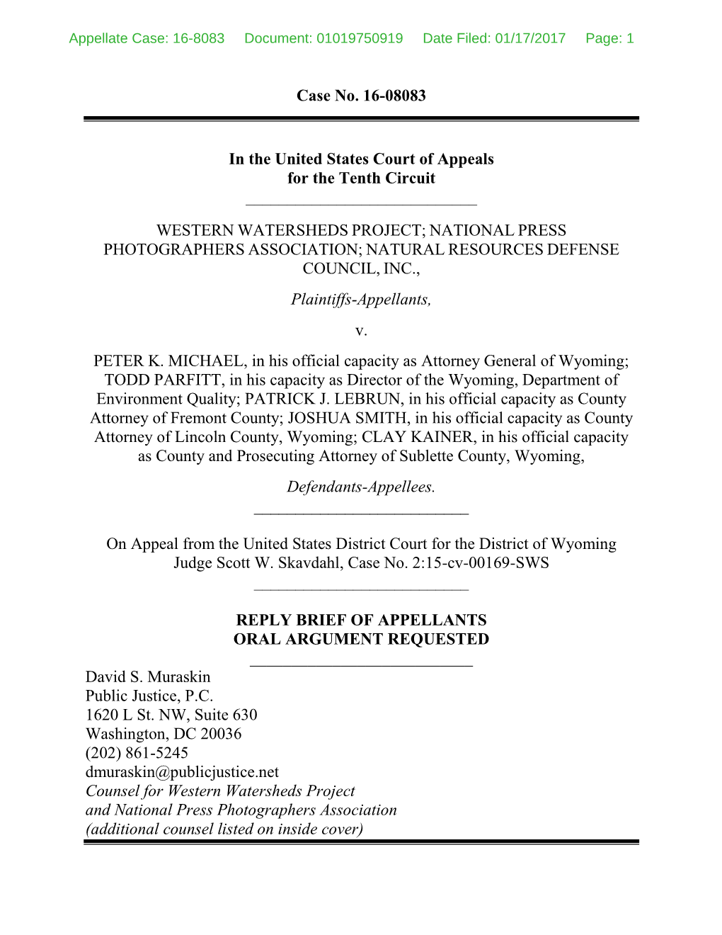 WWP V. Wyoming Reply Brief