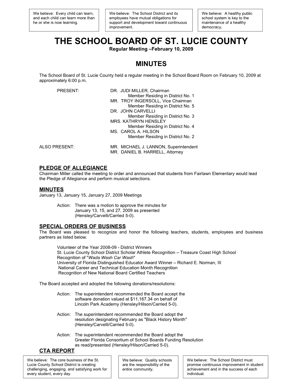 02-10-09 SLCSB Regular Meeting Minutes