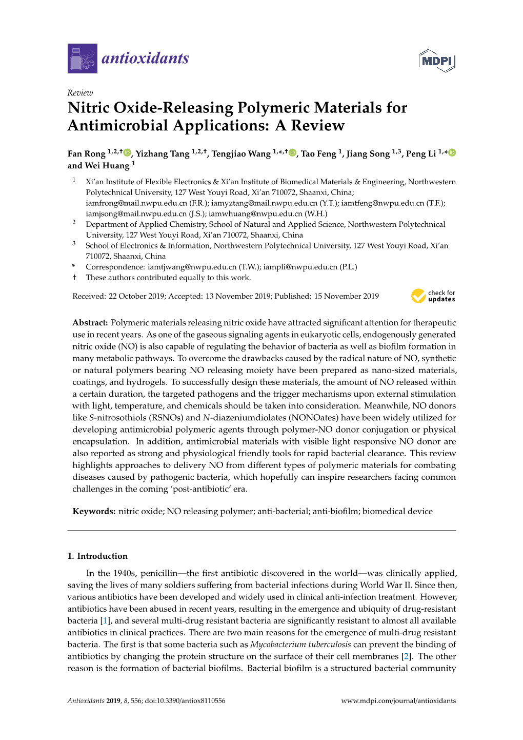Nitric Oxide-Releasing Polymeric Materials for Antimicrobial Applications: a Review