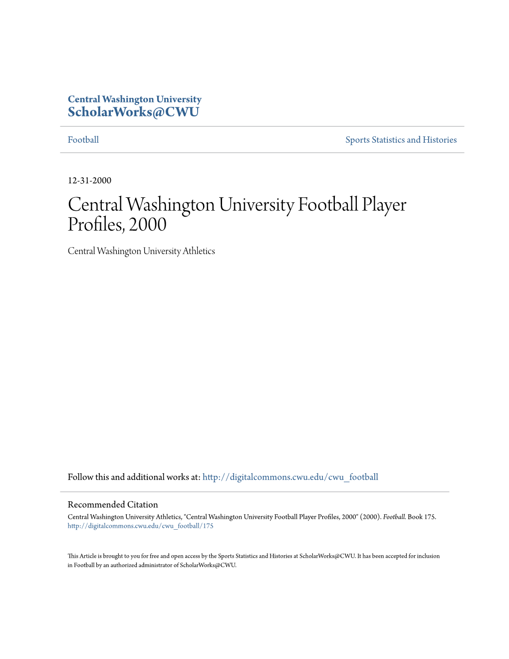 Central Washington University Football Player Profiles, 2000 Central Washington University Athletics