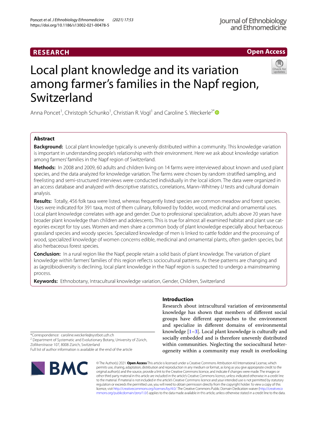 Local Plant Knowledge and Its Variation Among Farmer's Families In