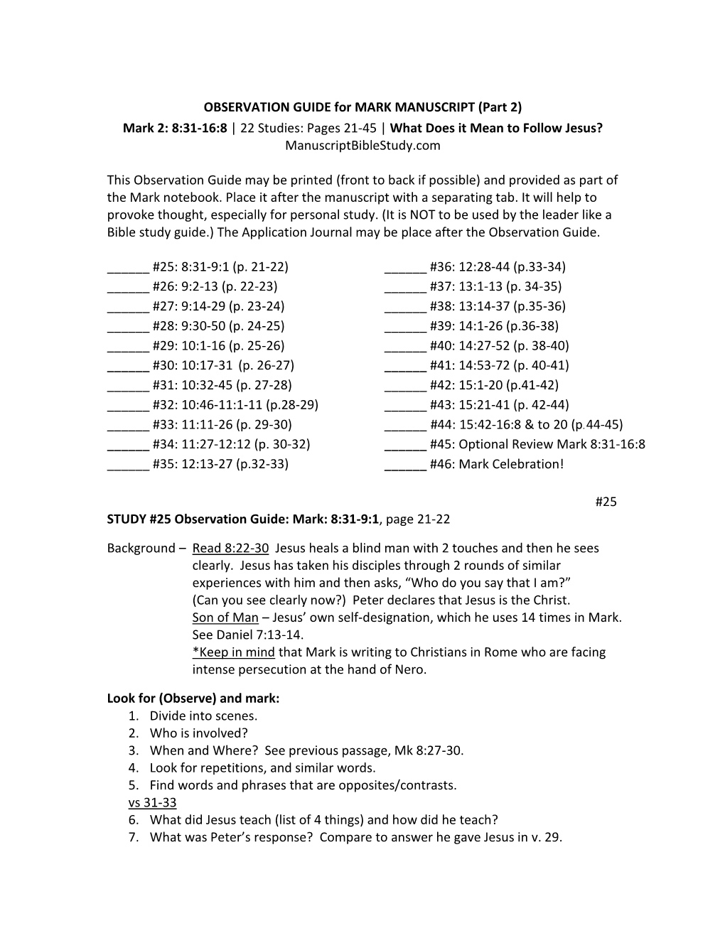 Mark 2 Observation Guide