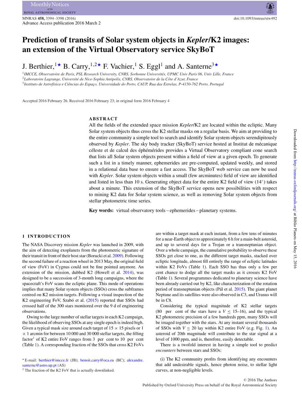 Prediction of Transits of Solar System Objects in Kepler/K2 Images: an Extension of the Virtual Observatory Service Skybot