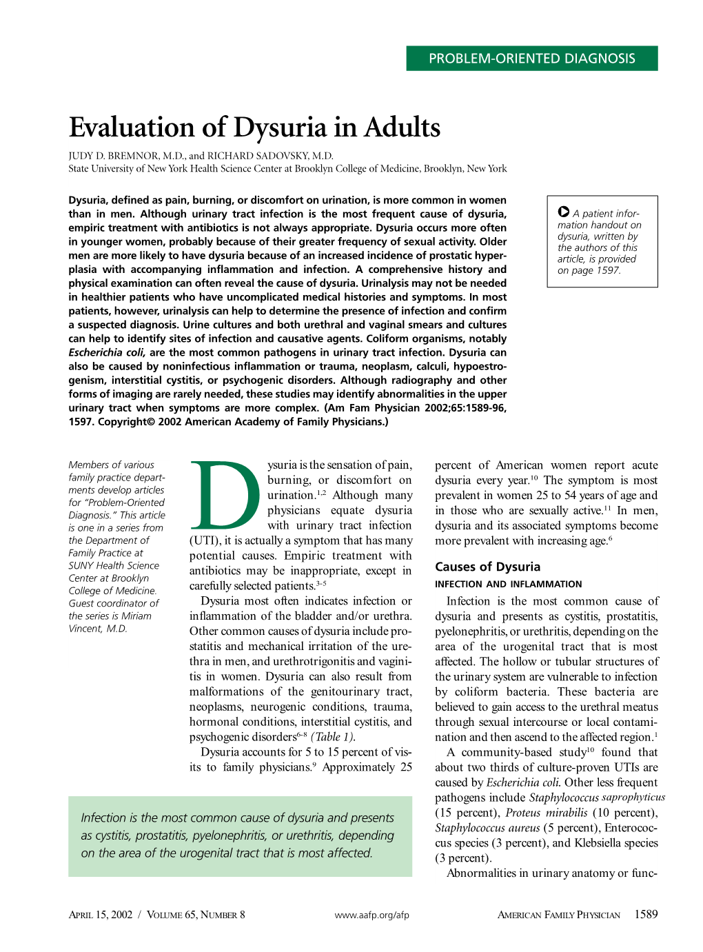 Evaluation of Dysuria in Adults -- American Family Physician