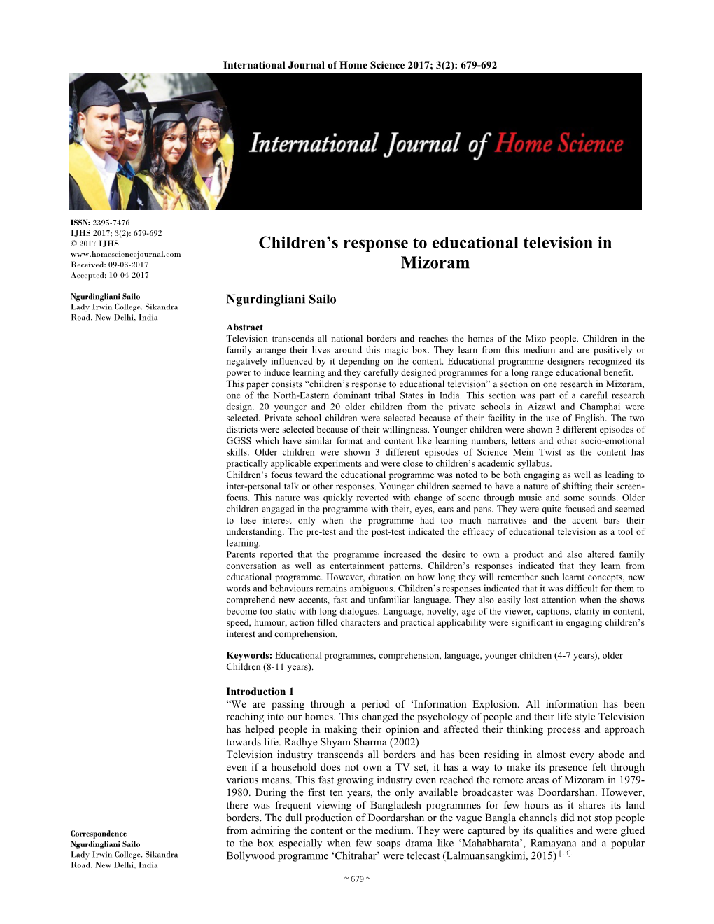Children's Response to Educational Television in Mizoram