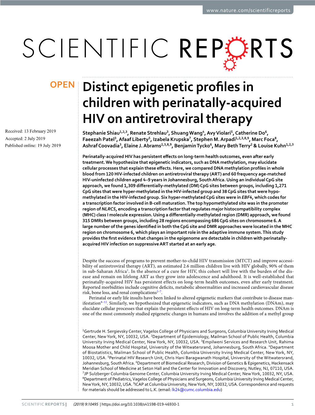 Distinct Epigenetic Profiles in Children with Perinatally-Acquired HIV On