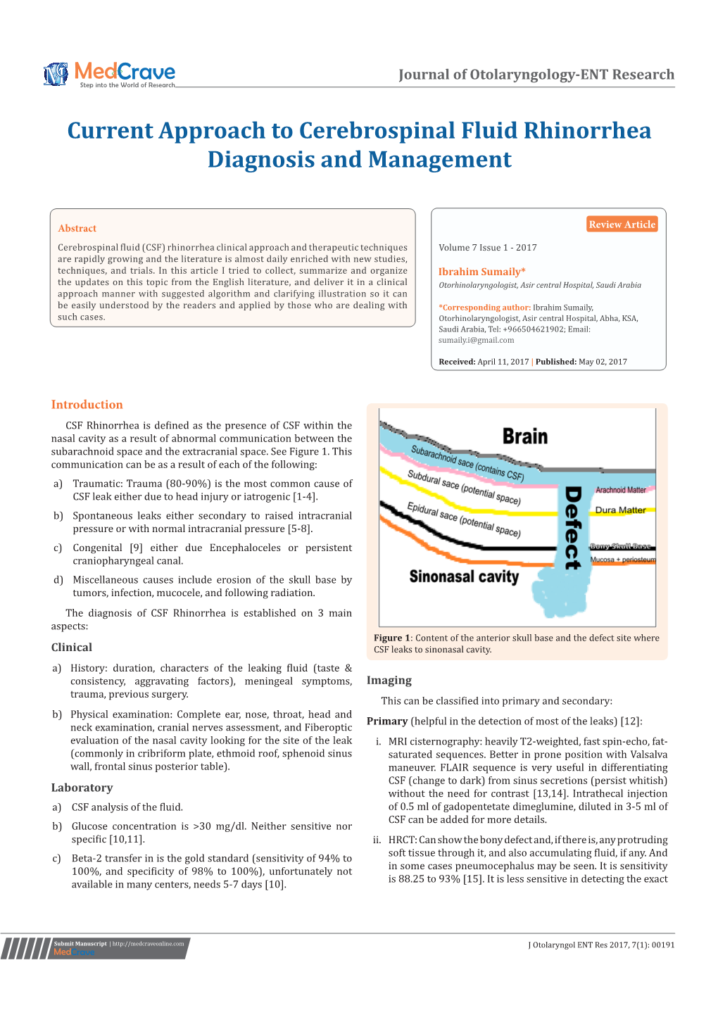 Current Approach to Cerebrospinal Fluid Rhinorrhea Diagnosis and Management