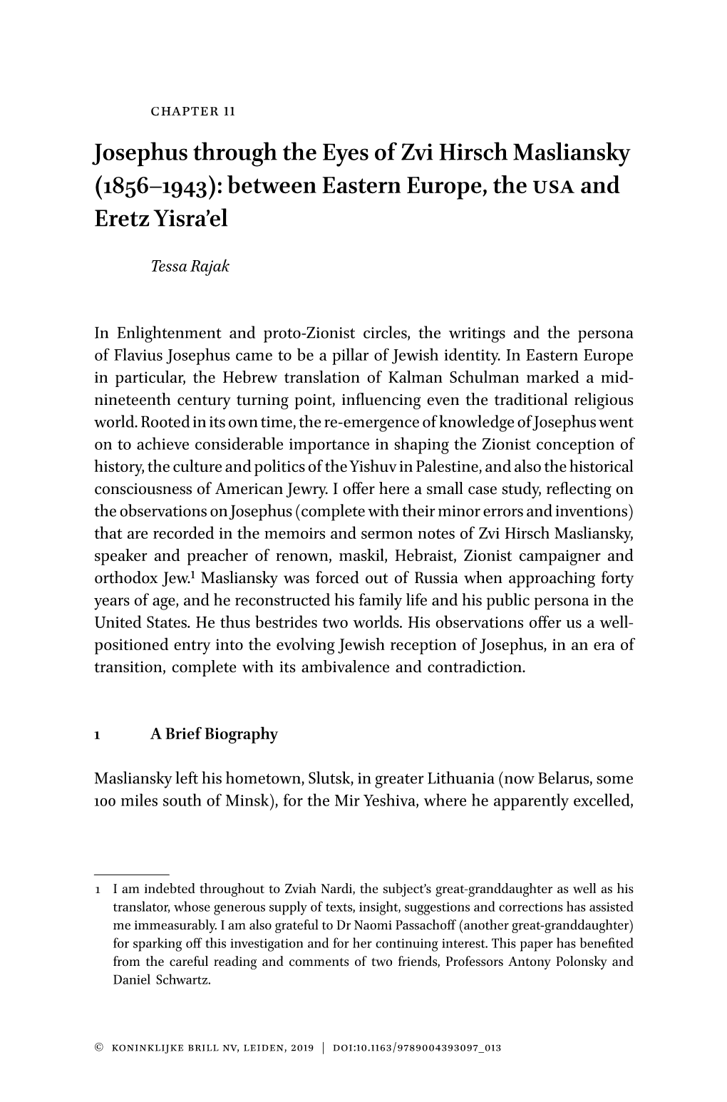 Josephus Through the Eyes of Zvi Hirsch Masliansky (1856–1943): Between Eastern Europe, the USA and Eretz Yisra’El