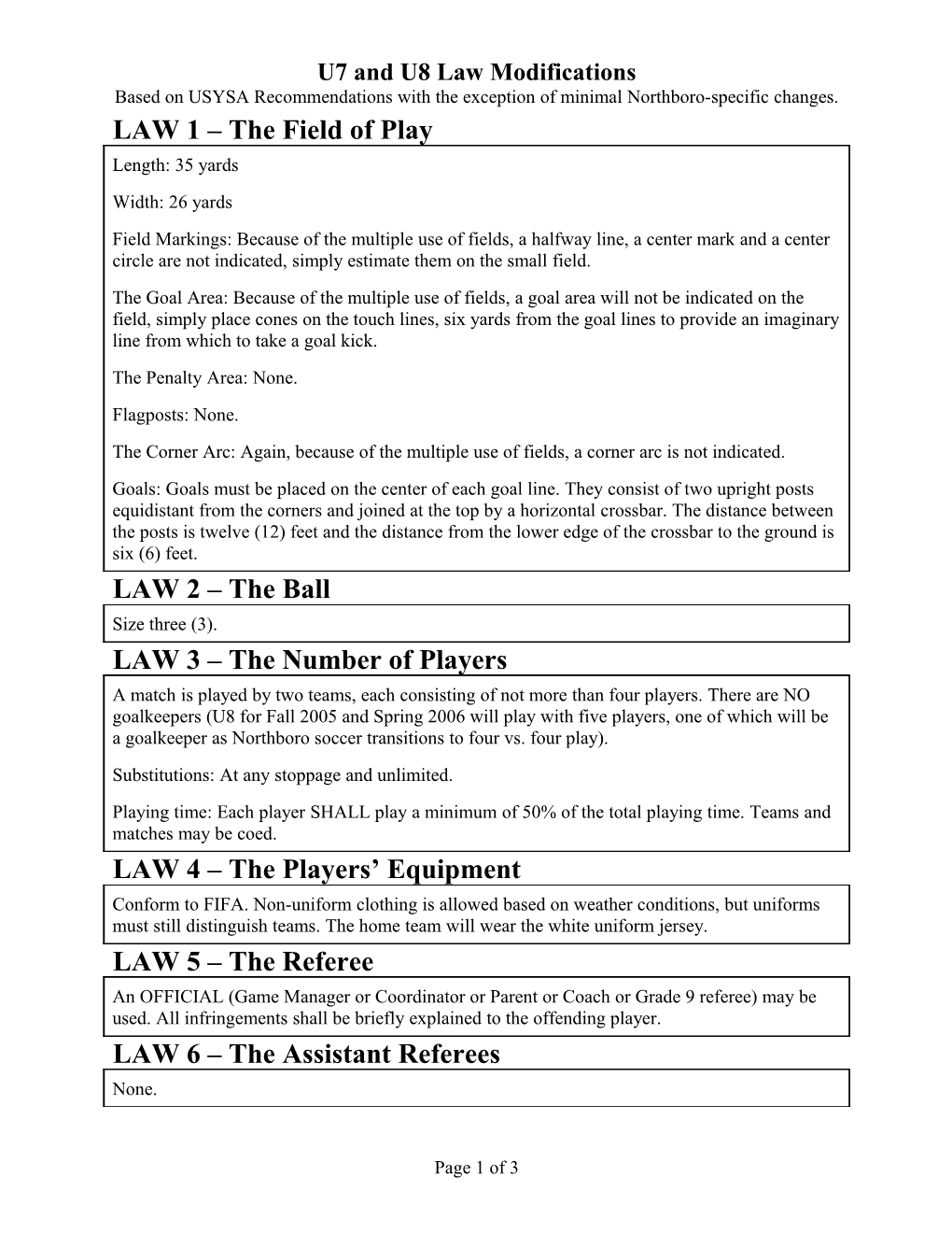 LAW 1 the Field of Play