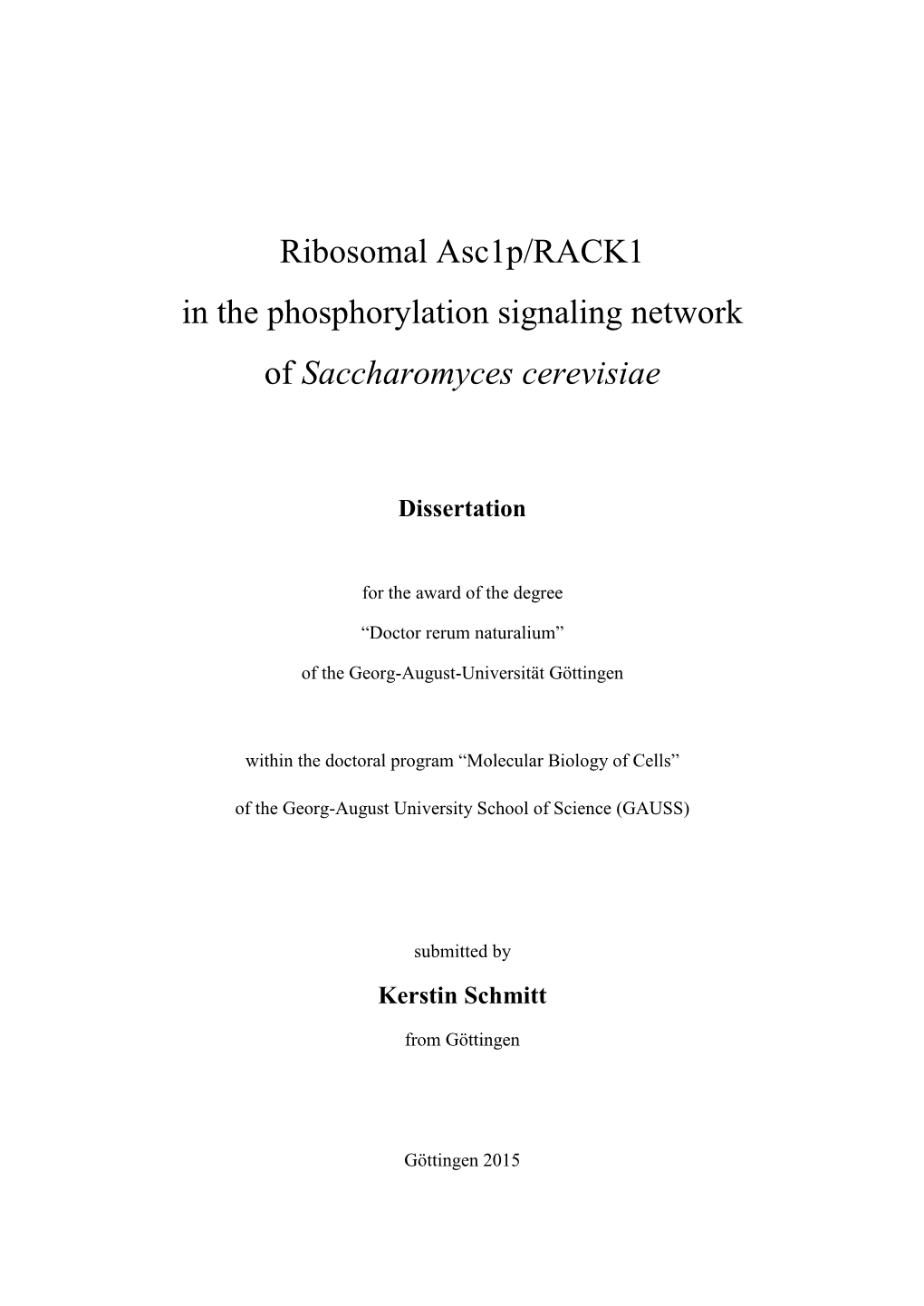 Ribosomal Asc1p/RACK1 in the Phosphorylation Signaling Network of Saccharomyces Cerevisiae