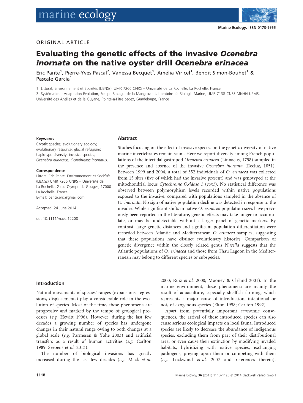 Evaluating the Genetic Effects of the Invasive Ocenebra Inornata on The