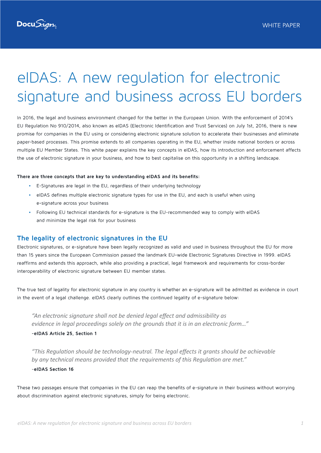 Eidas: a New Regulation for Electronic Signature and Business Across EU Borders