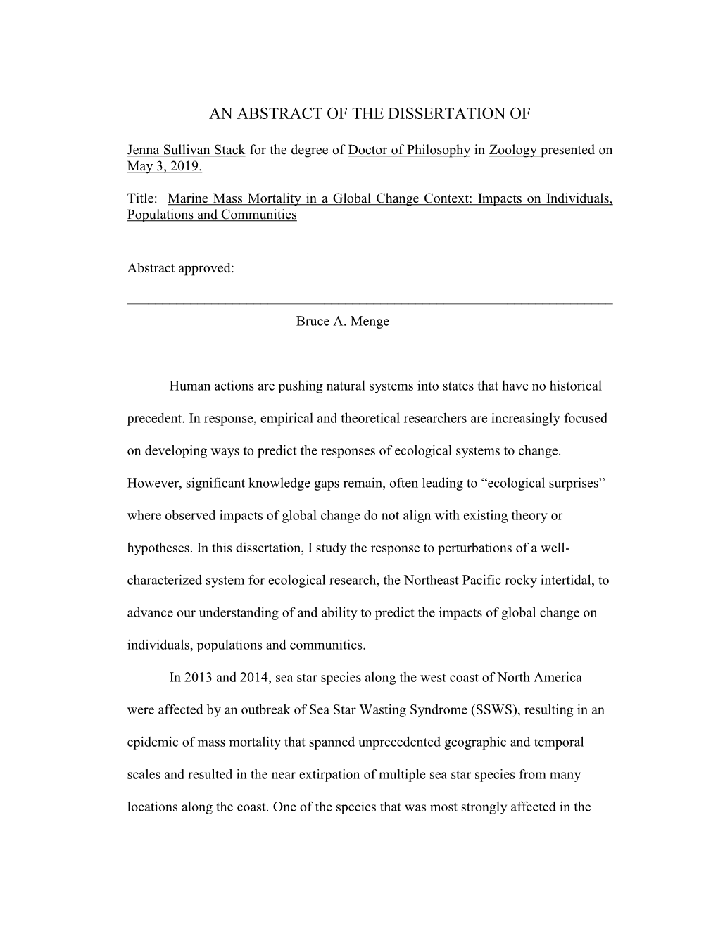 An Abstract of the Dissertation Of