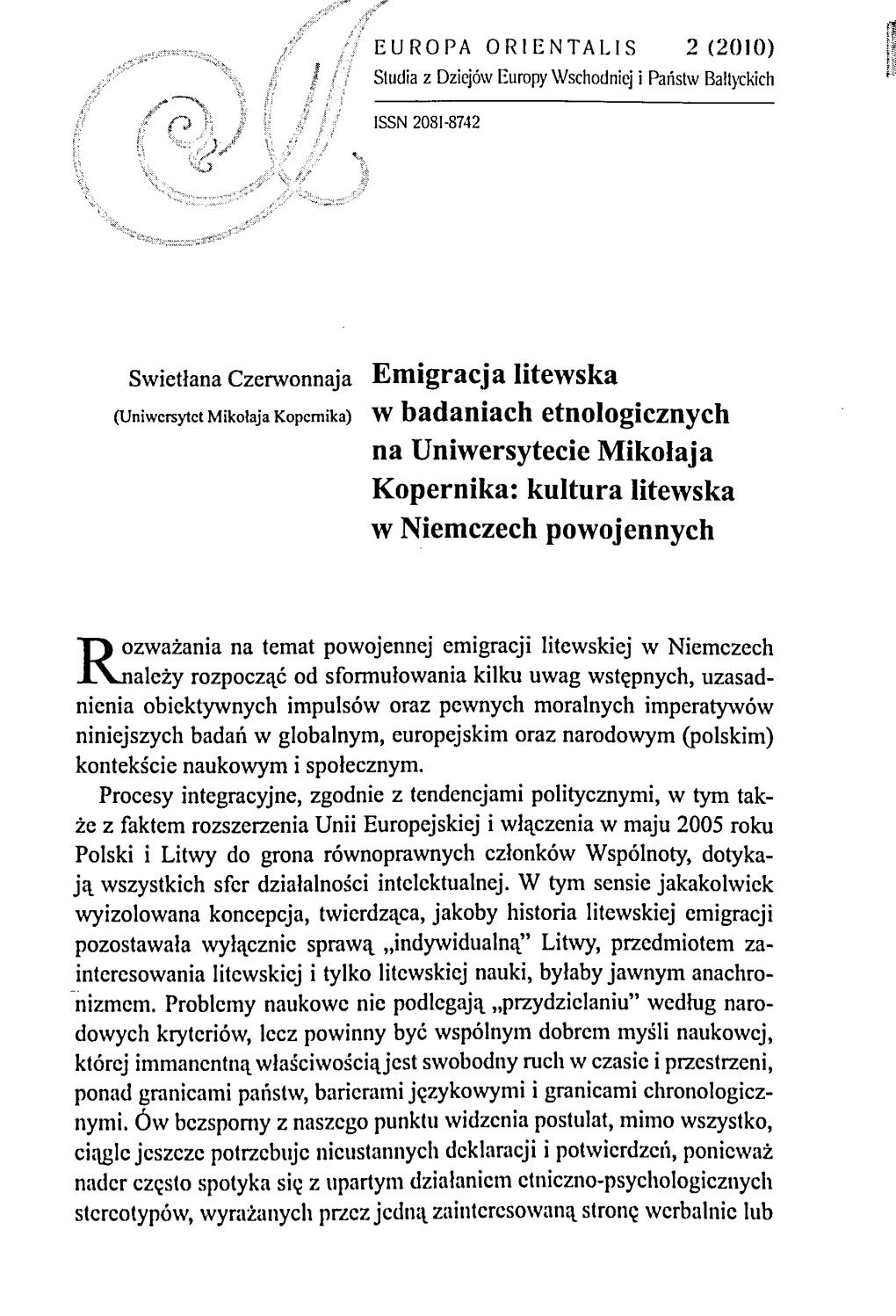 W Badaniach Etnologicznych Na Uniwersytecie Mikołaja Kopernika: Kultura Litewska W Niemczech Powojennych