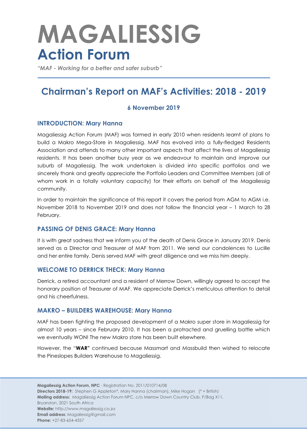 Chairman's Report 2019