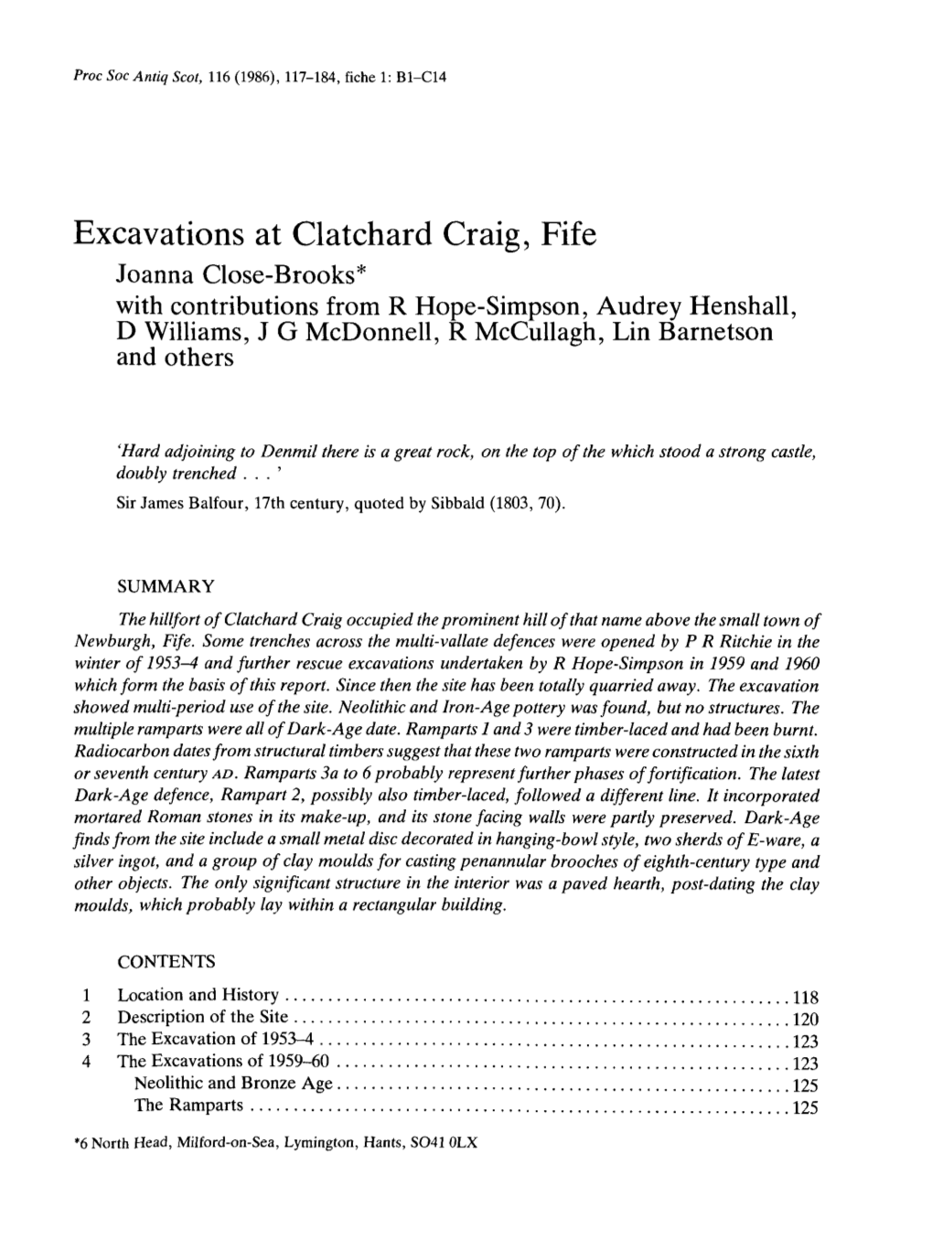 Excavations at Clatchard Craig, Fife | 121