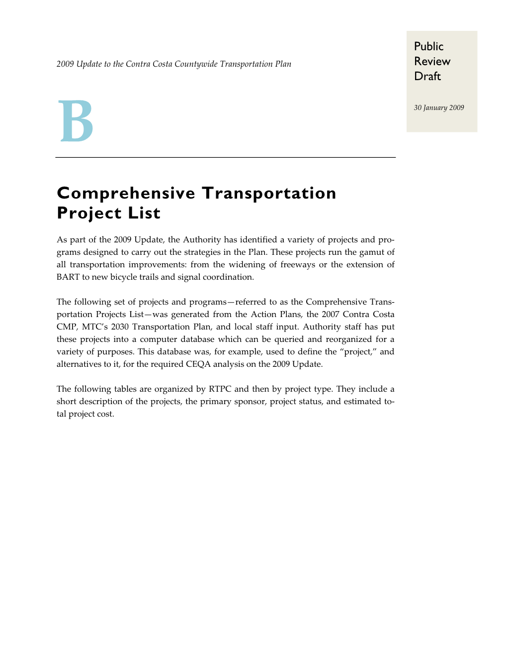 Comprehensive Transportation Project List