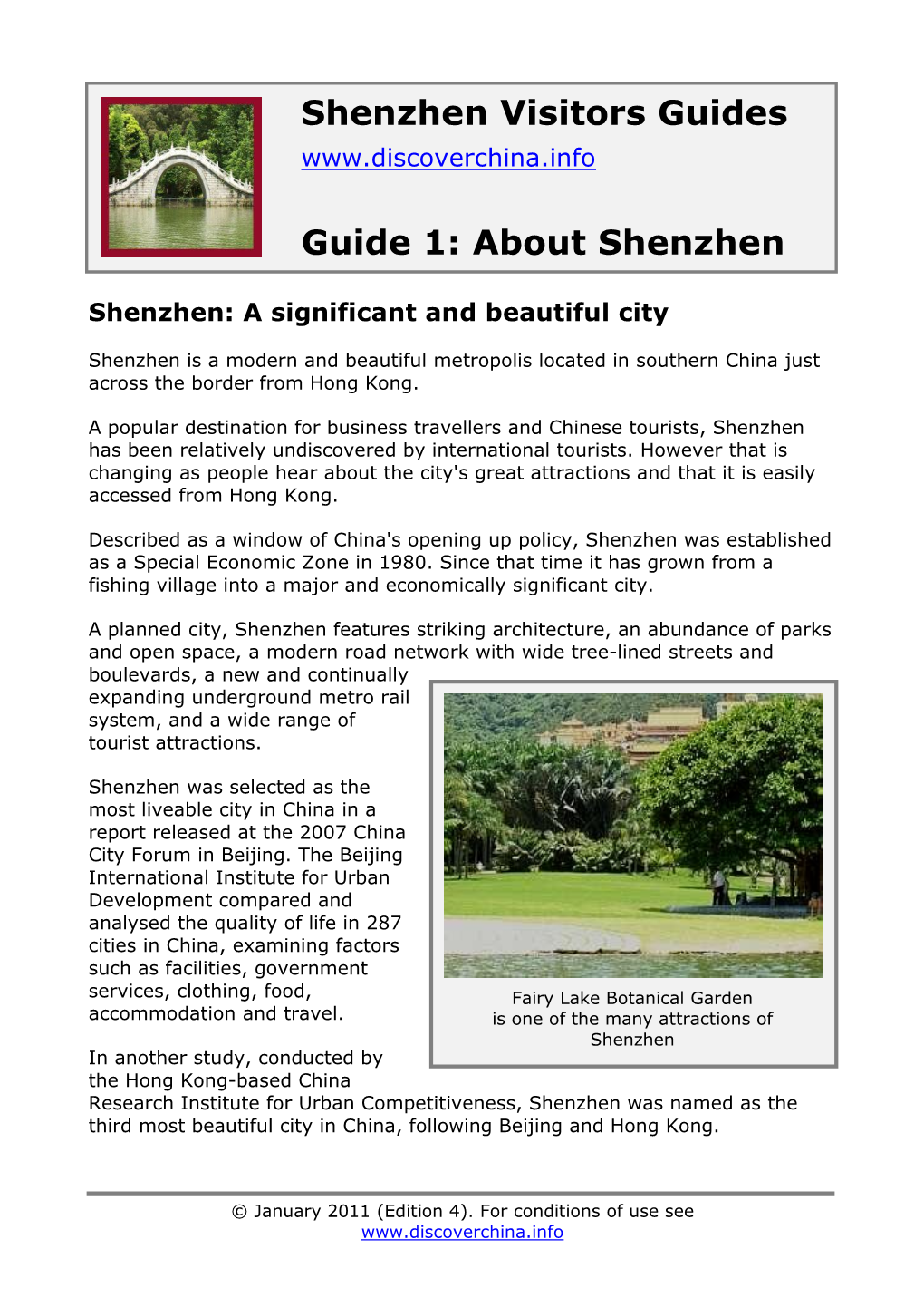 Shenzhen Visitors Guides, Guide 1: About Shenzhen 2