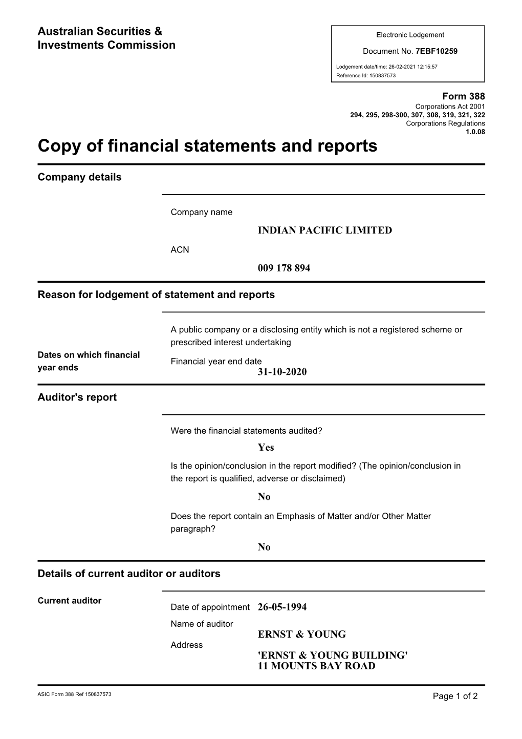 Copy of Financial Statements and Reports
