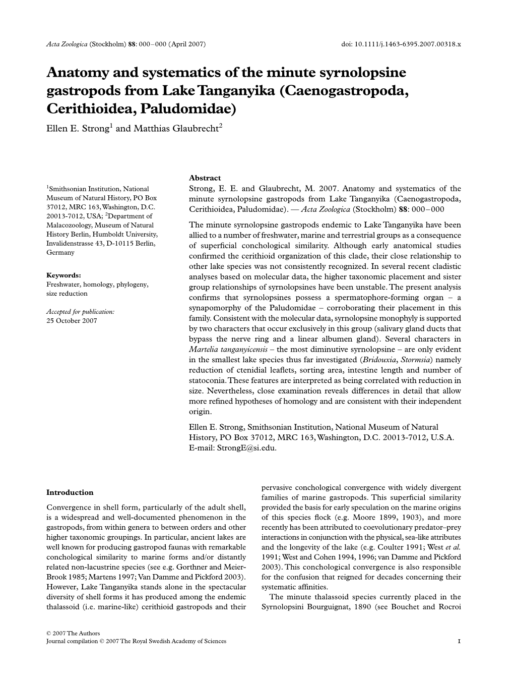 Caenogastropoda, Cerithioidea, Paludomidae) Ellen E