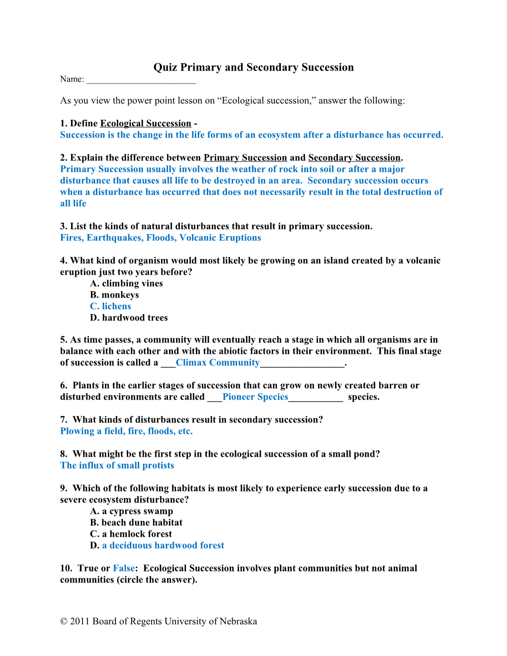 Quiz Primary And Secondary Succession