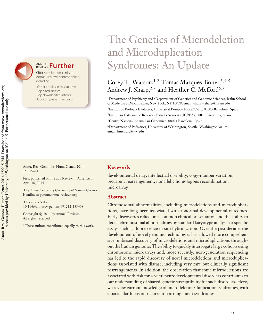 The Genetics of Microdeletion and Microduplication Syndromes: an Update