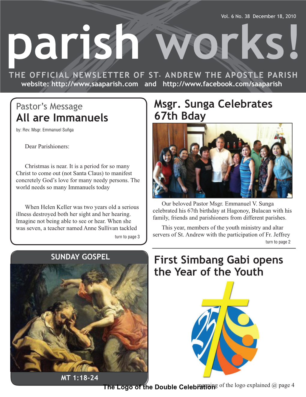 Are Immanuels Msgr. Sunga Celebrates 67Th Bday First Simbang Gabi Opens the Year of the Youth