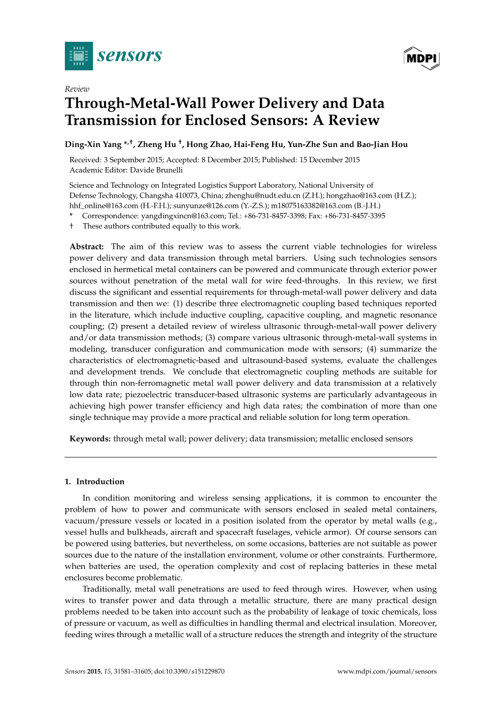 Through-Metal-Wall Power Delivery and Data Transmission for Enclosed Sensors: a Review
