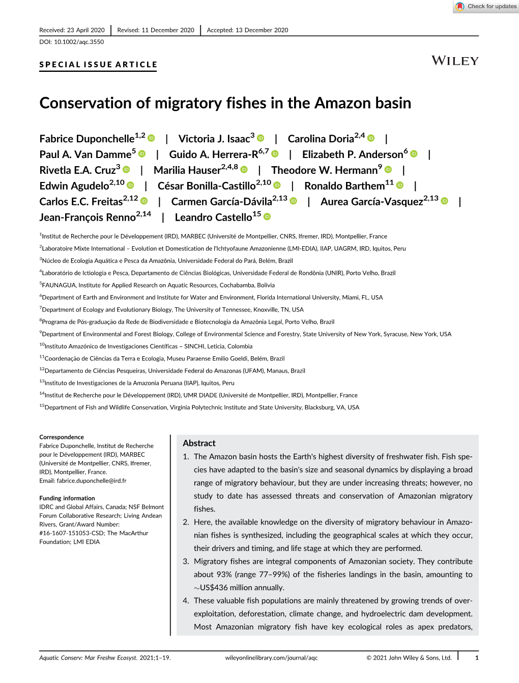 Conservation of Migratory Fishes in the Amazon Basin