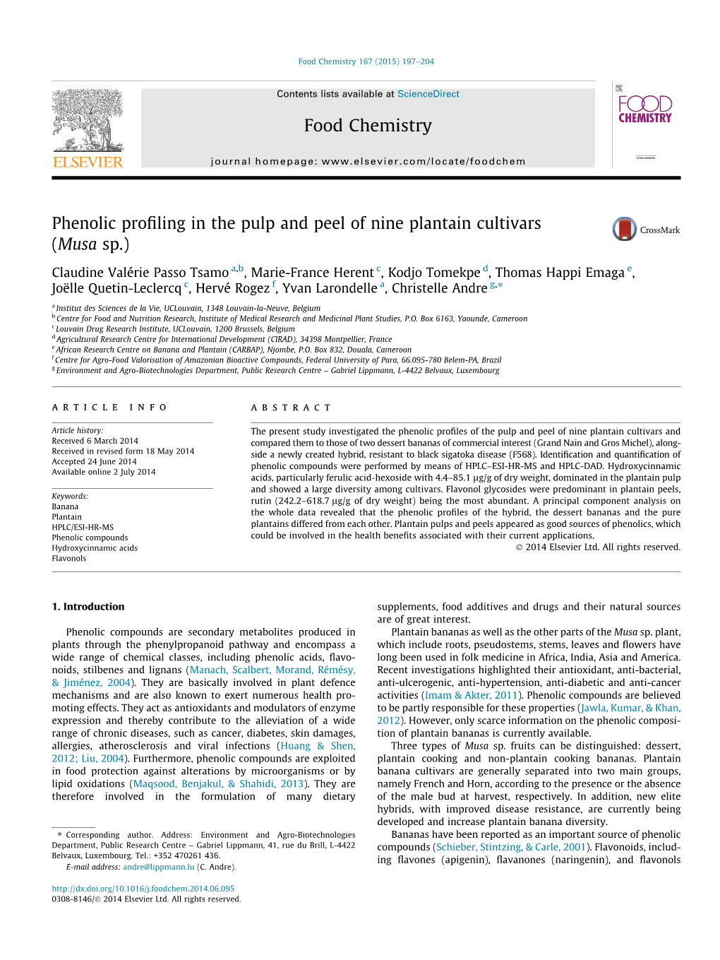 Phenolic Profiling in the Pulp and Peel of Nine Plantain Cultivars (Musa Sp.)