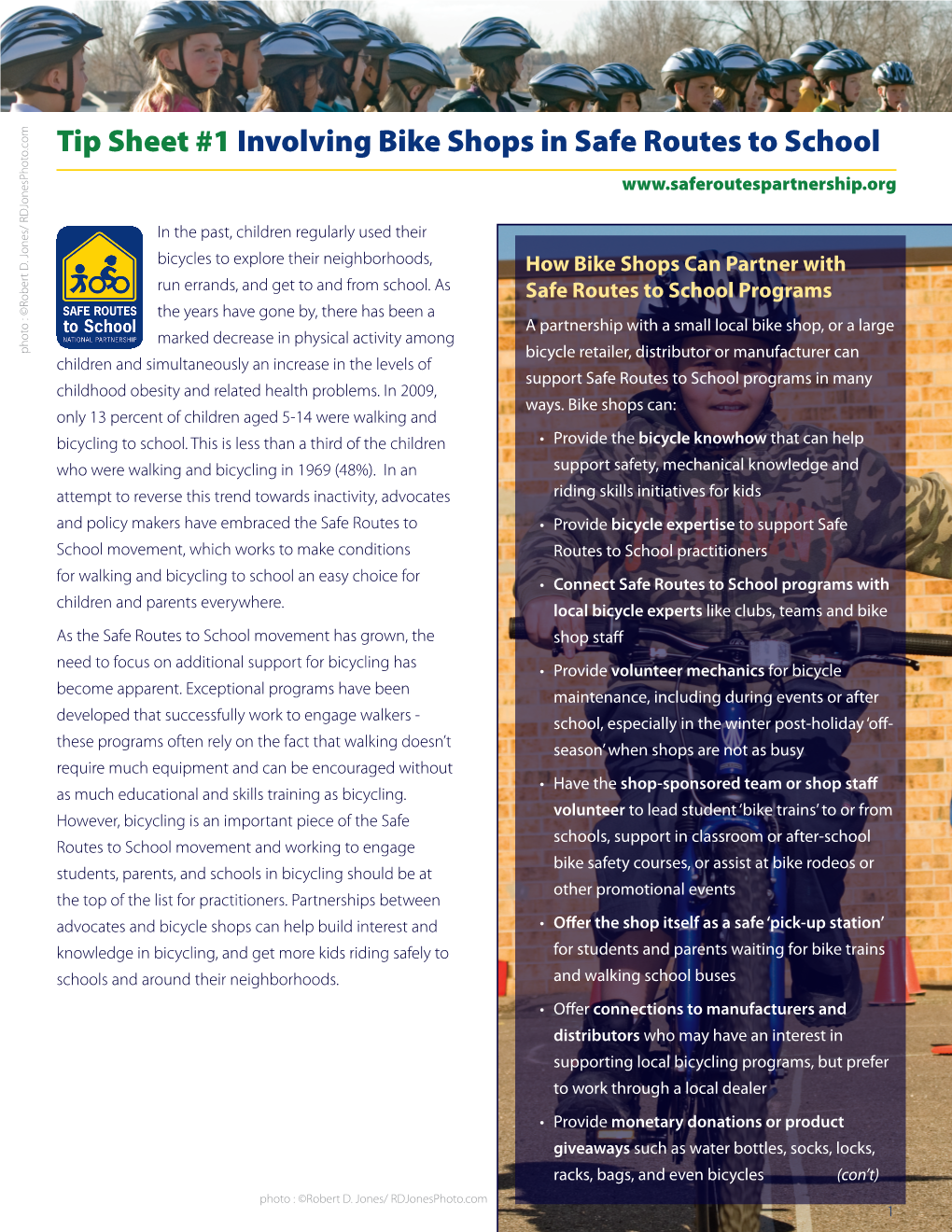 Tip Sheet #1 Involving Bike Shops in Safe Routes to School