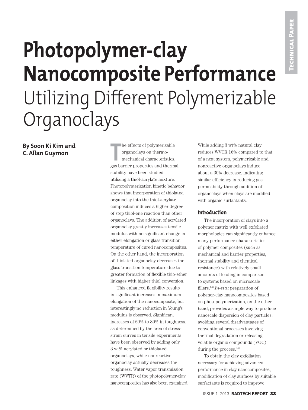 Photopolymer-Clay Nanocomposite Performance Utilizing Different Polymerizable Organoclays