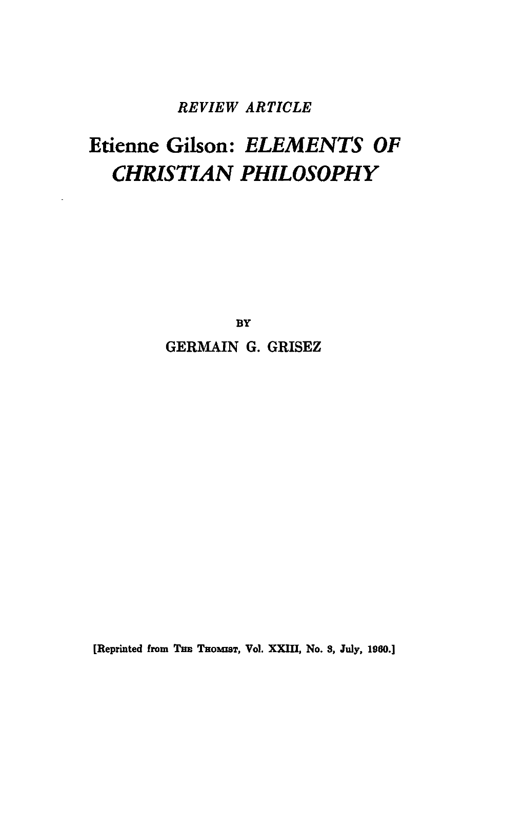 Etienne Gilson: ELEMENTS OP CHRISTIAN PHILOSOPHY