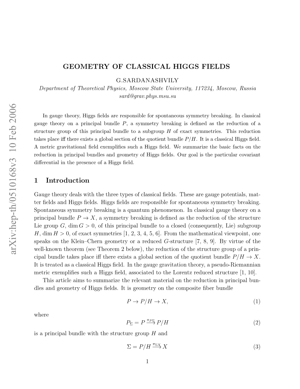 Geometry of Classical Higgs Fields