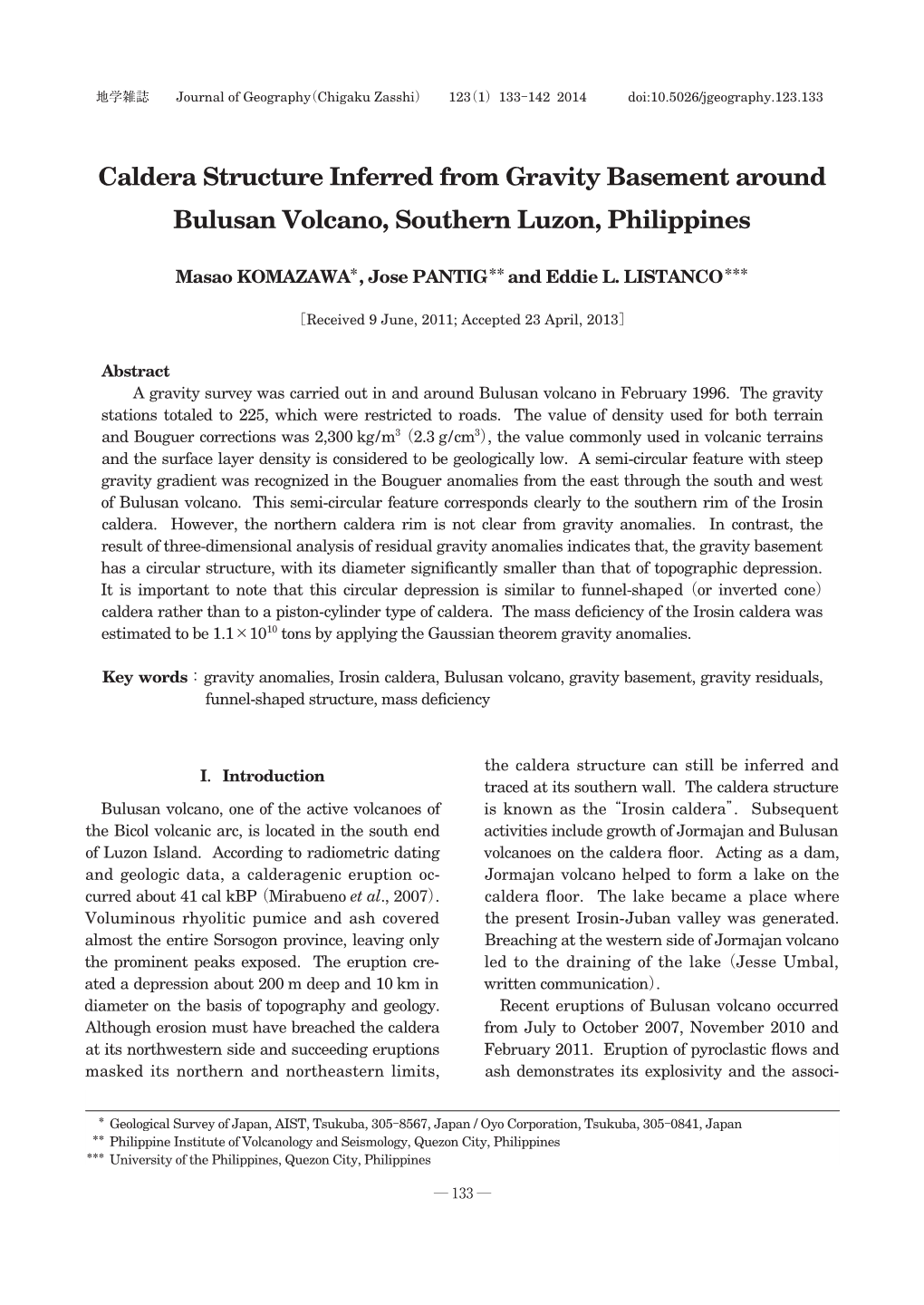 Caldera Structure Inferred from Gravity Basement Around Bulusan Volcano, Southern Luzon, Philippines