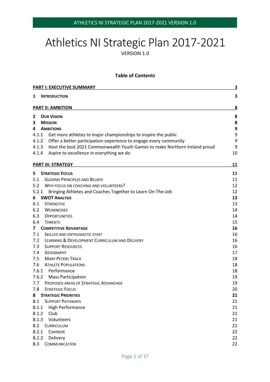 Athletics Ni Strategic Plan 2017-2021 Version 1.0