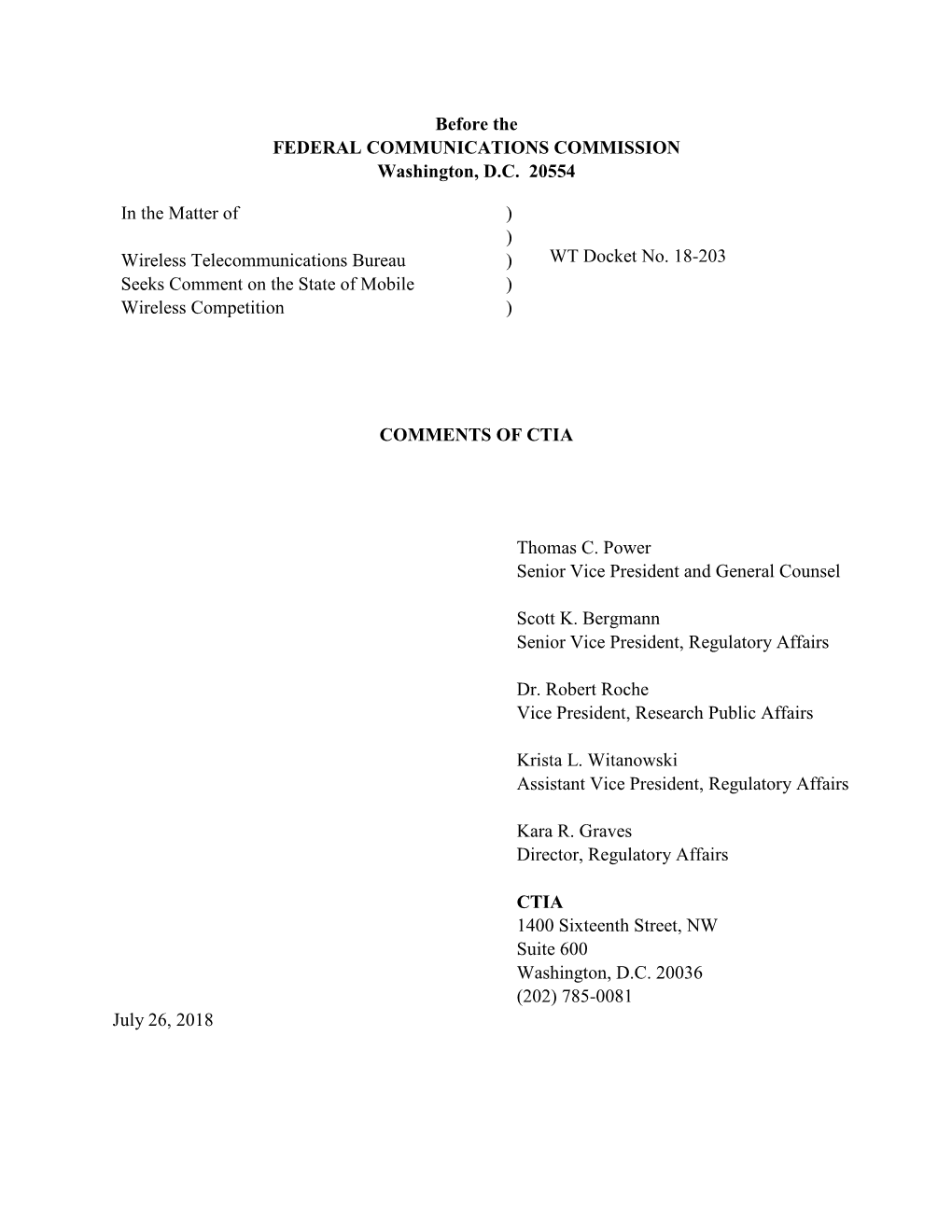 Before the FEDERAL COMMUNICATIONS COMMISSION Washington, D.C. 20554 in the Matter of Wireless Telecommunications Bureau Seeks C