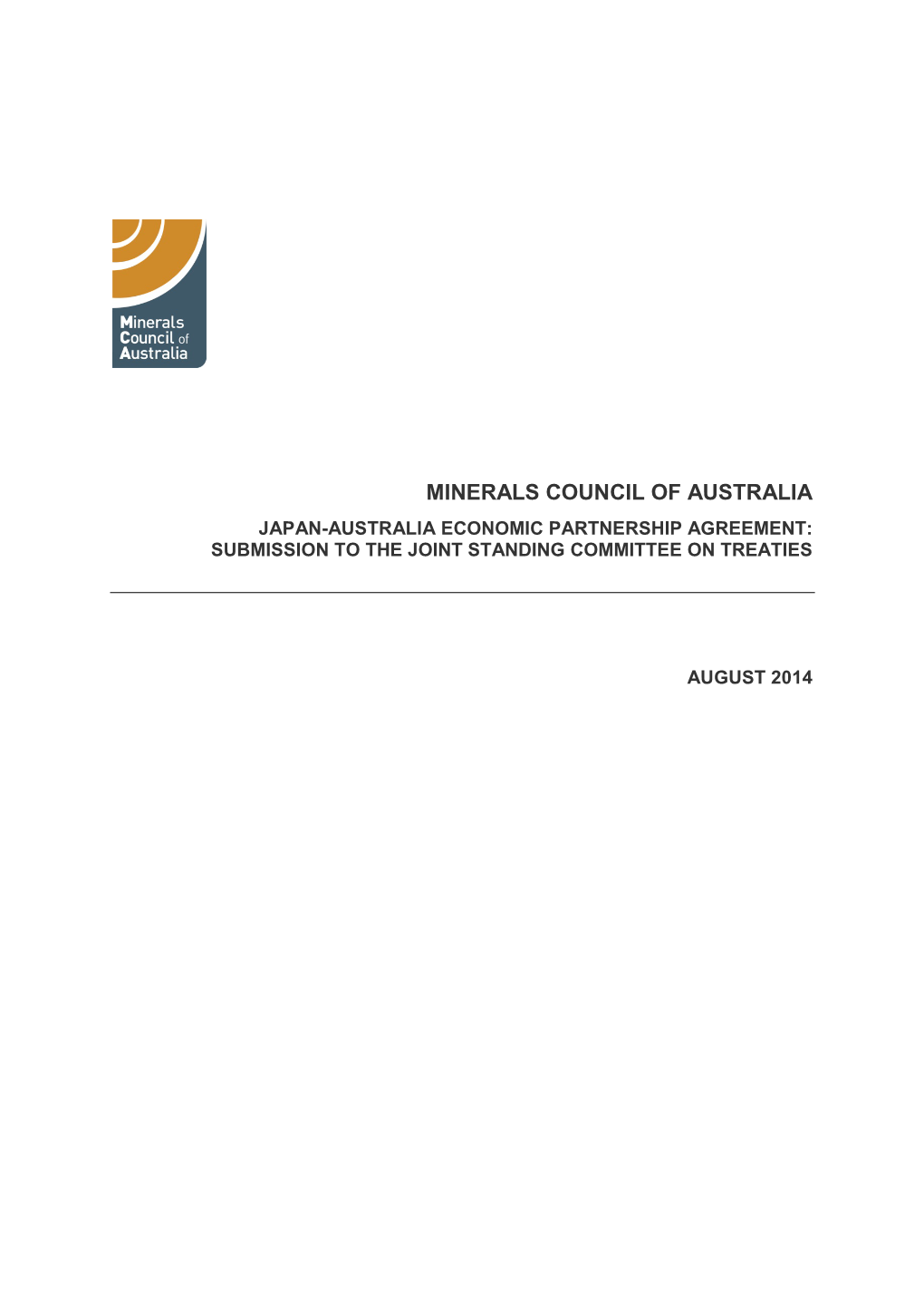 Minerals Council of Australia Japan-Australia Economic Partnership Agreement: Submission to the Joint Standing Committee on Treaties