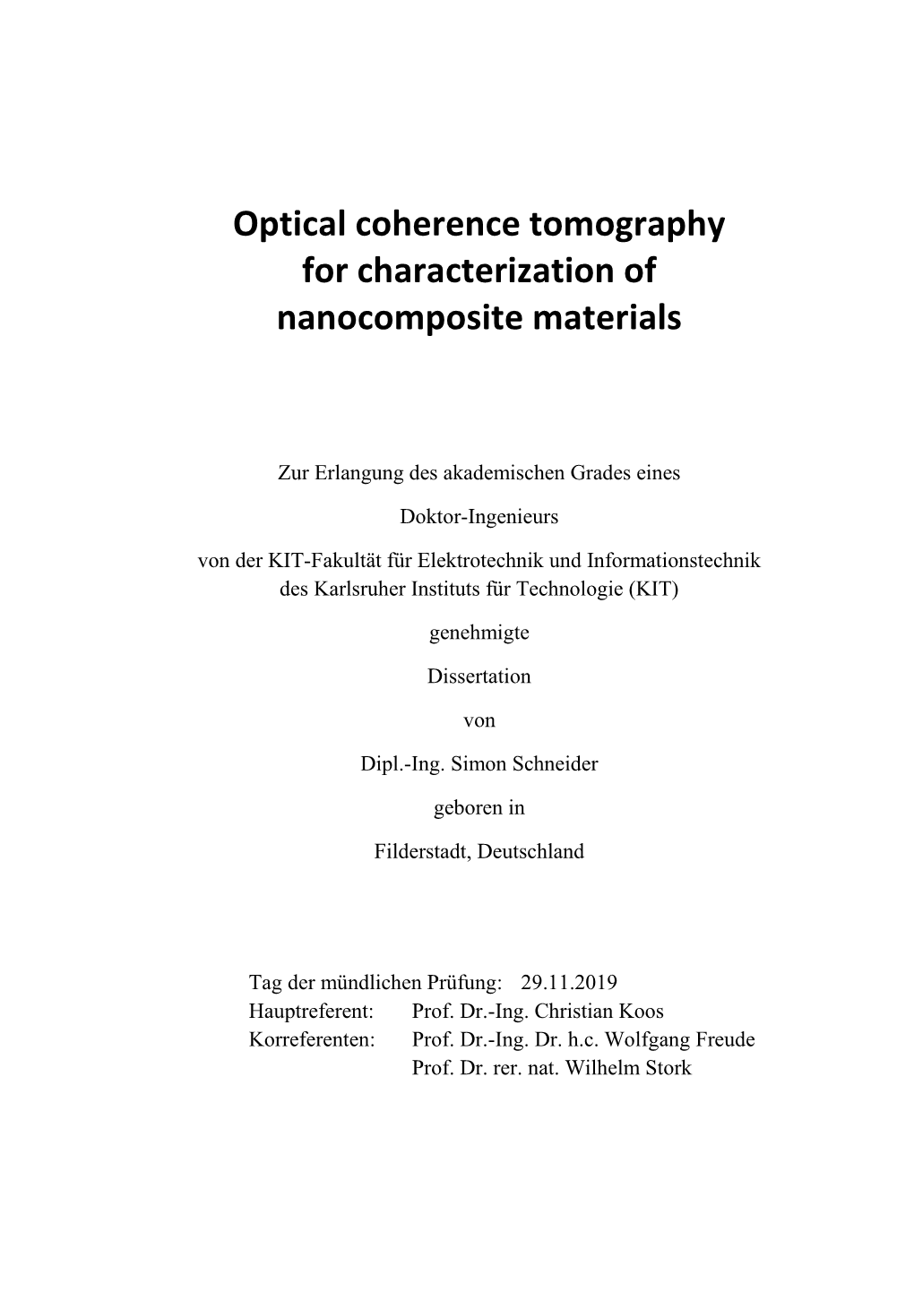 Optical Coherence Tomography for Characterization of Nanocomposite Materials