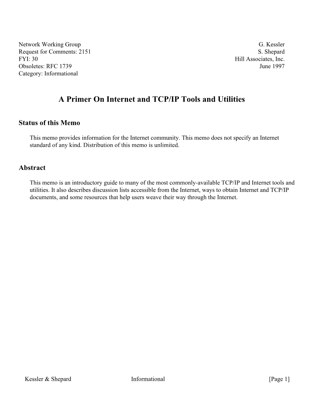 A Primer on Internet and TCP/IP Tools and Utilities