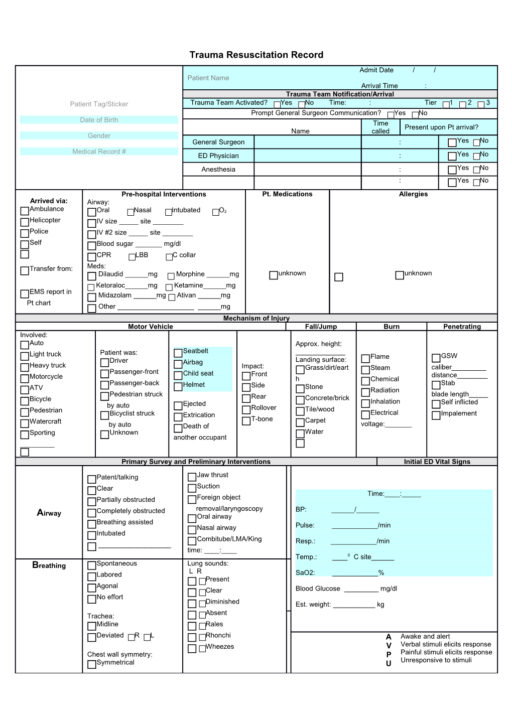 Trauma Resuscitation Record