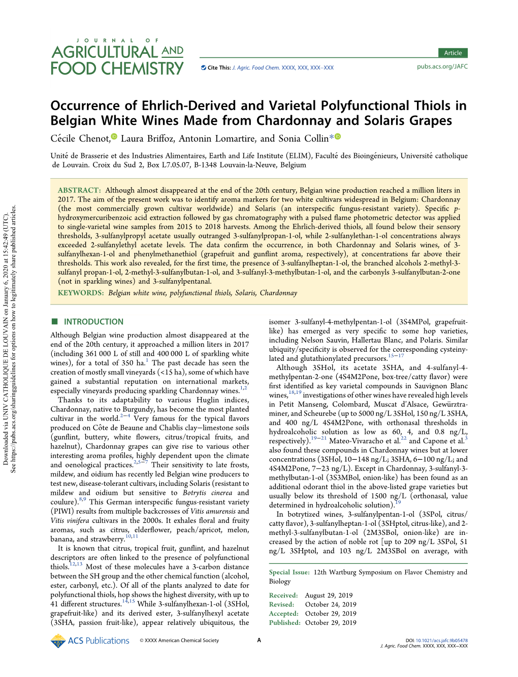 Occurrence of Ehrlich-Derived and Varietal Polyfunctional Thiols In