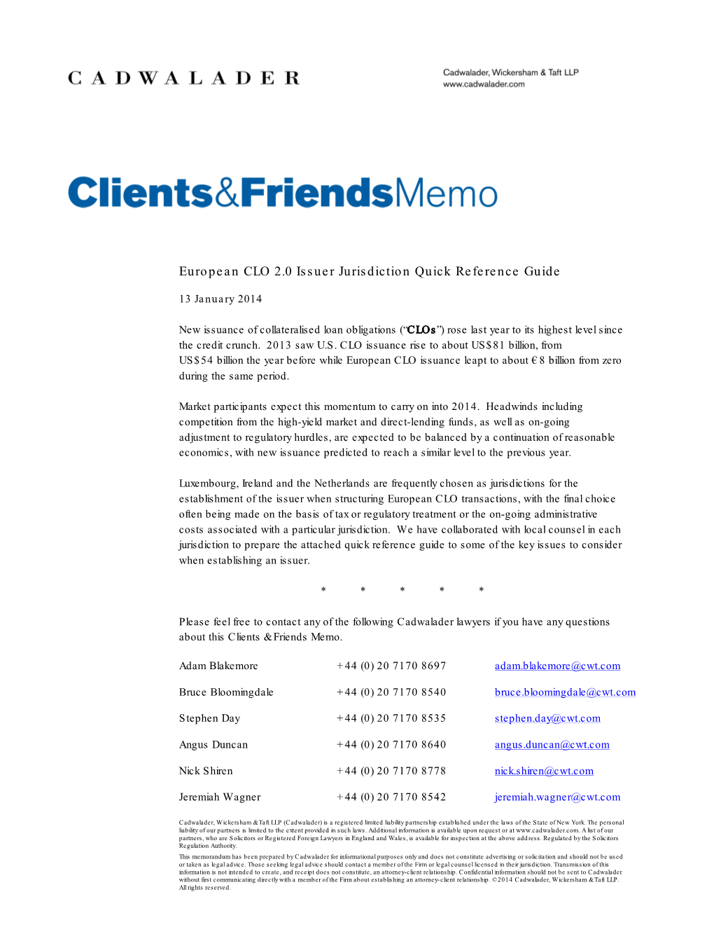 European CLO 2.0 Issuer Jurisdiction Quick Reference Guide