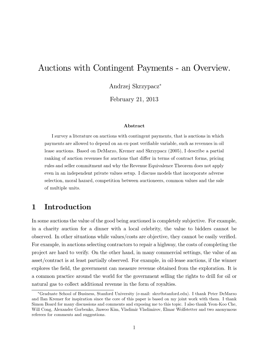 Auctions with Contingent Payments - an Overview