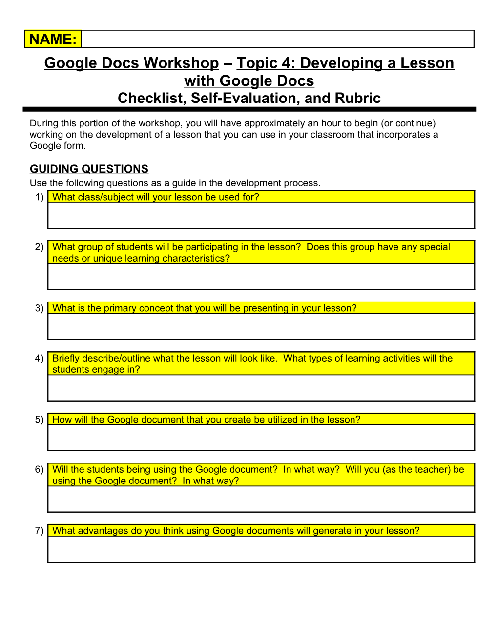 Google Docs Workshop Topic 4: Developing a Lesson with Google Docs