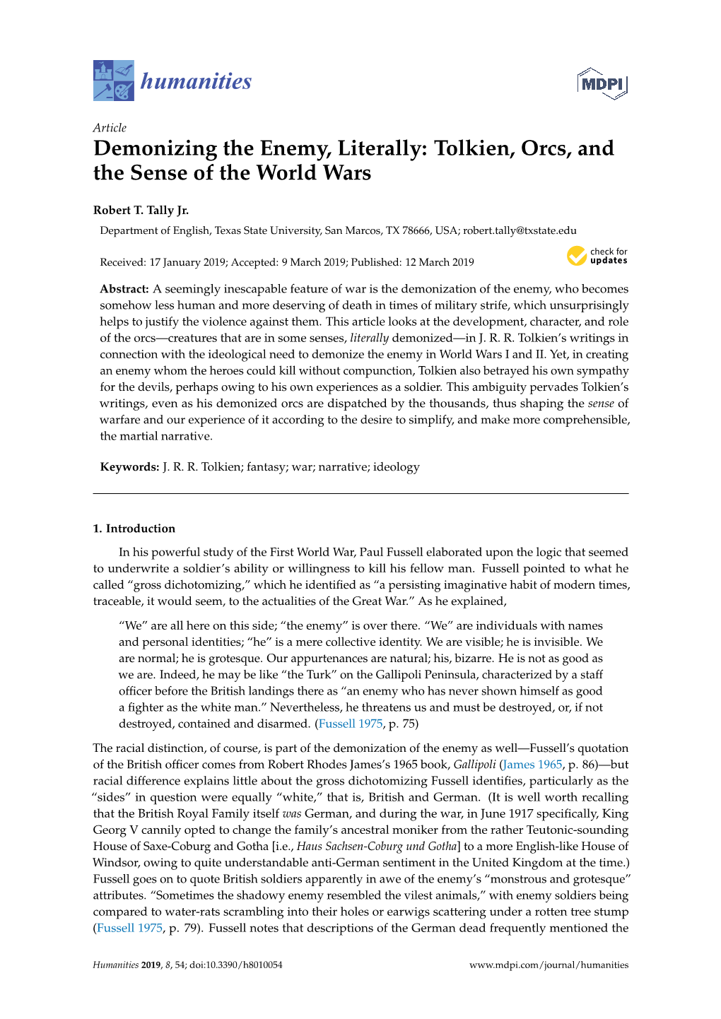 Tolkien, Orcs, and the Sense of the World Wars