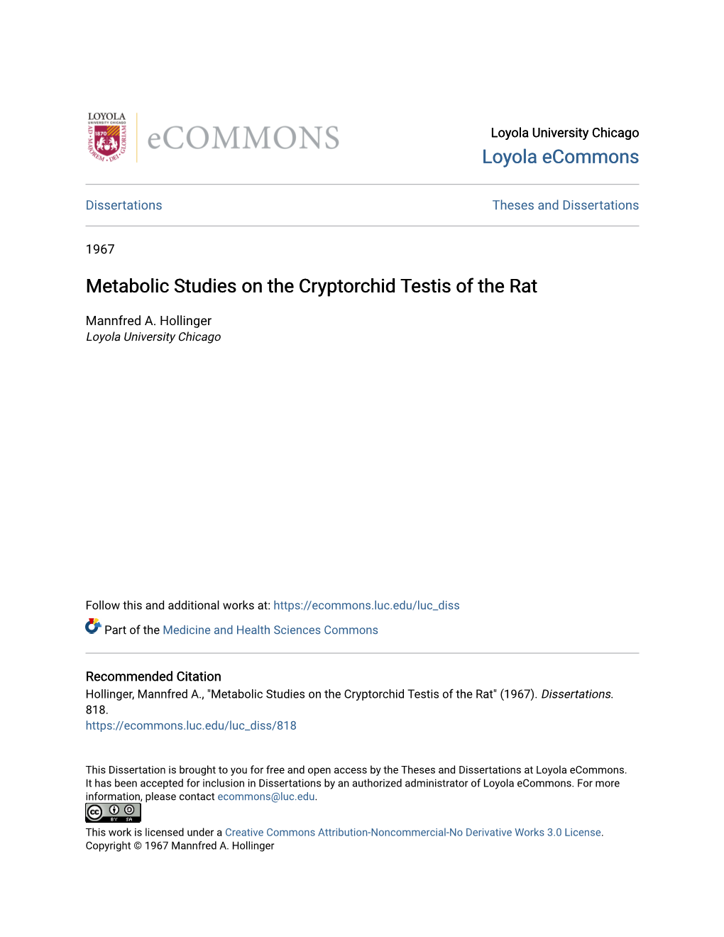 Metabolic Studies on the Cryptorchid Testis of the Rat