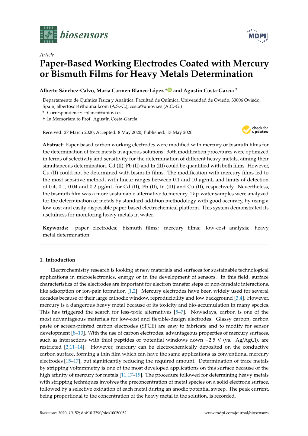 Based Working Electrodes Coated with Mercury Or Bismuth Films for Heavy Metals Determination