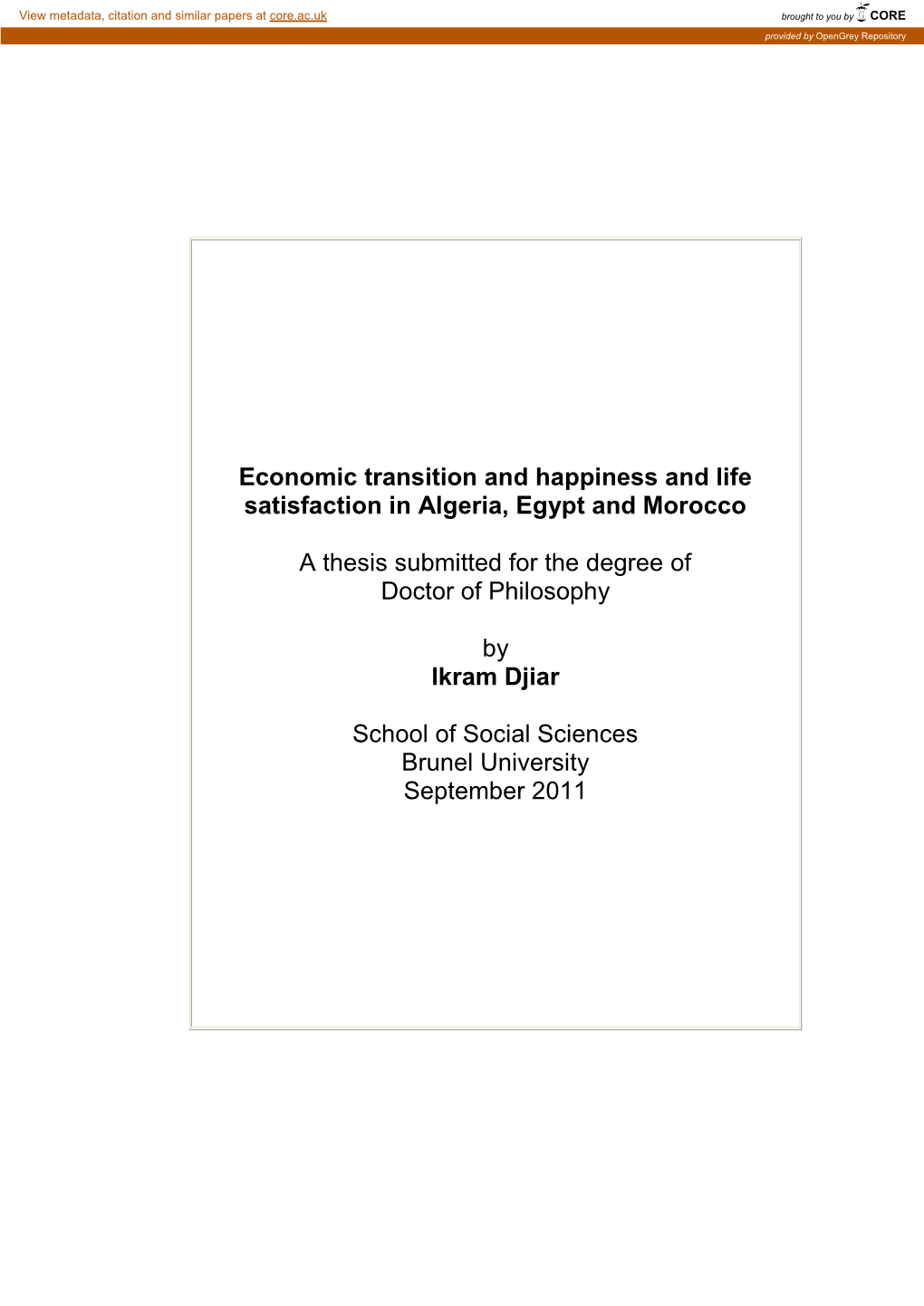 Economic Transition and Happiness and Life Satisfaction in Algeria, Egypt and Morocco