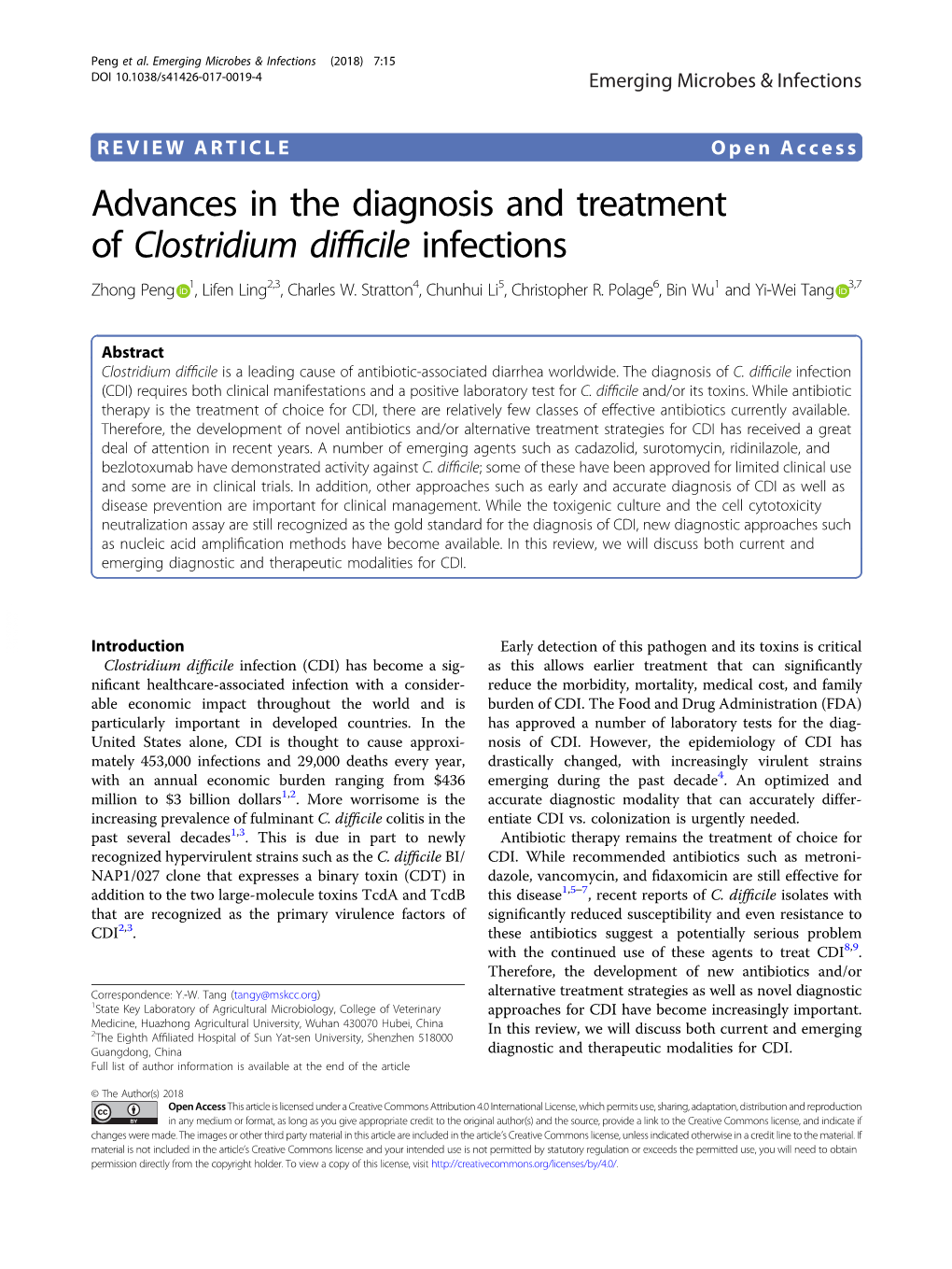 Advances in the Diagnosis and Treatment of Clostridium Difficile